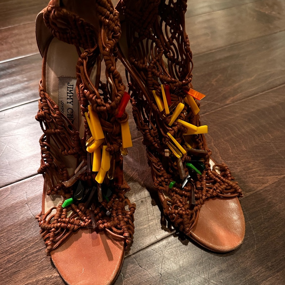 Jimmy Choo Iris Embellished Macramé Leather Sandals